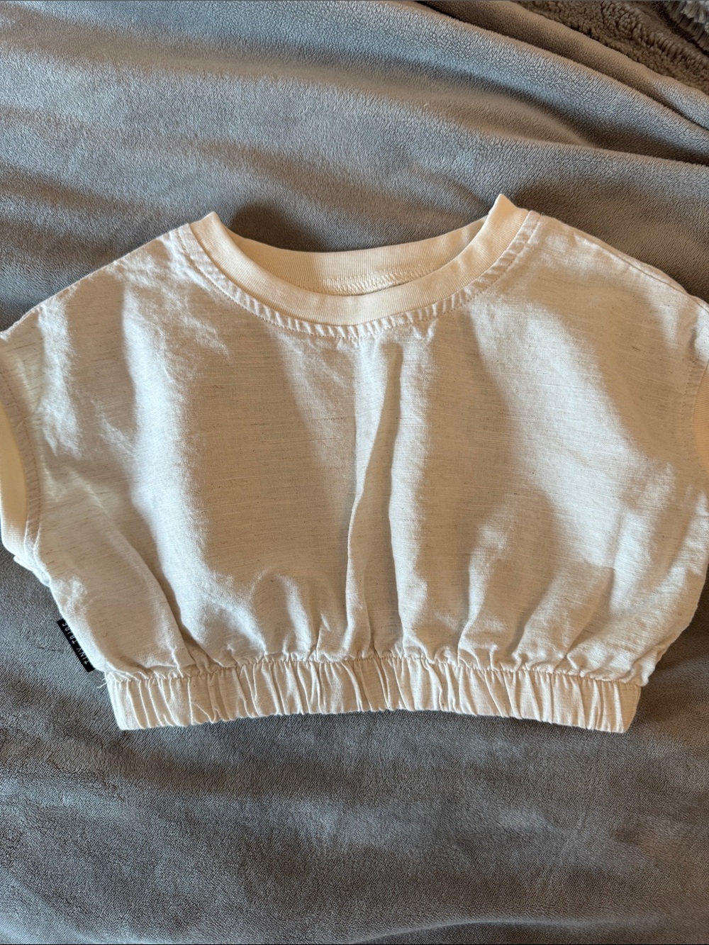 Tiny Tribe Girls Cream Linen Cropped Tee with Elastic Hem